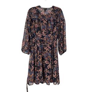 Kate and Lily Women's Floral Print Long Sleeve Belted A-Line Midi‎ Dress Size 10